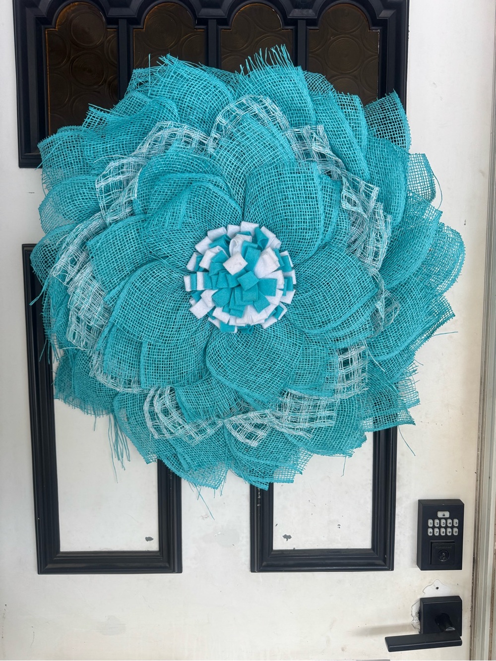 Turquoise Floral Burlap Wall Decor Wreath - Unbranded